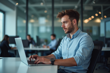 Administrateur réseau au bureau moderne en action