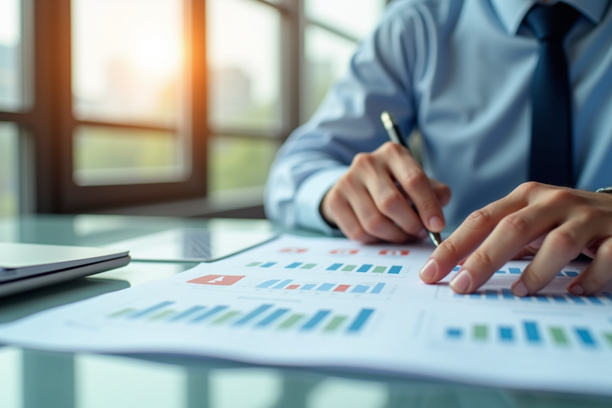 Personne examinant documents financiers avec graphiques et avertissements