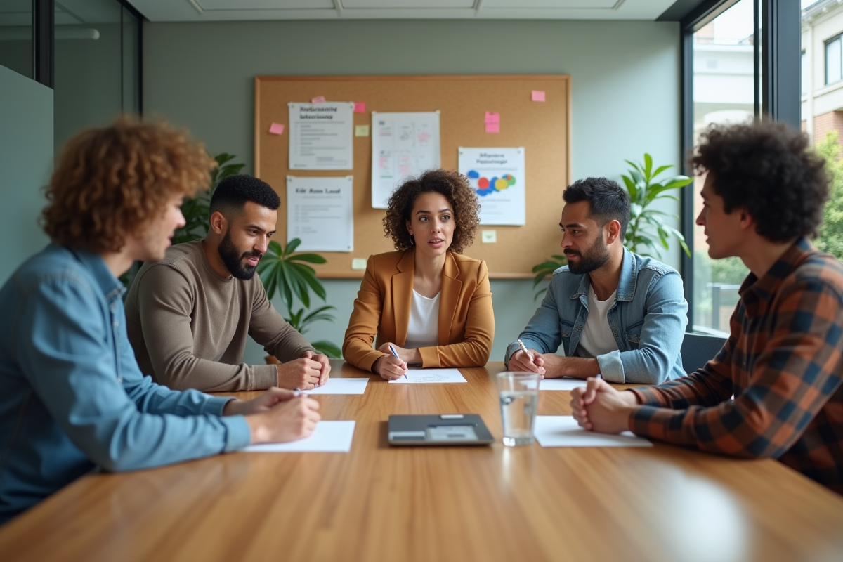 Groupe diversifié en atelier de motivation et échange