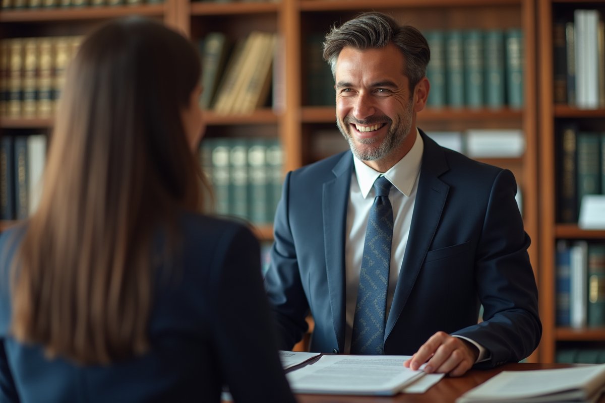 Avocat confiant discutant avec un client dans un bureau lumineux