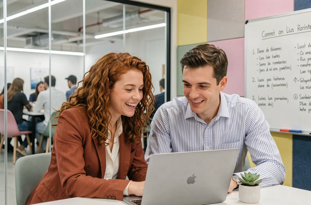 Deux professionnels collaborant dans une cabine de réunion vitrée d'un espace de coworking à Auxerre