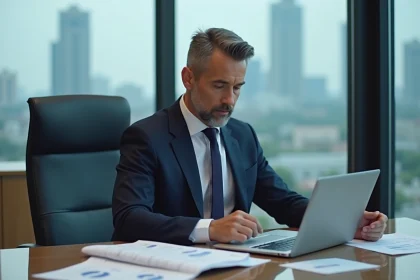 Conseiller financier en costume dans un bureau moderne