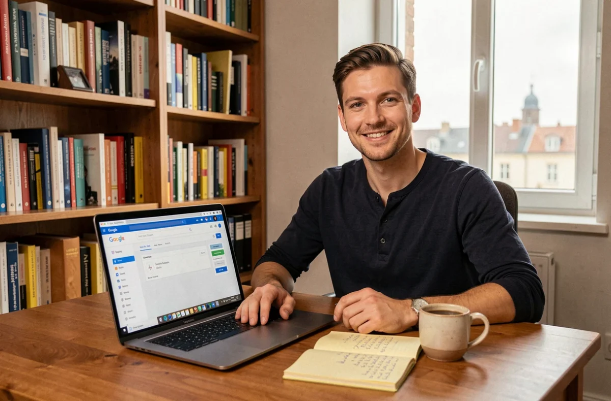 Damien, consultant SEO indépendant à Limoges, travaillant sur Google Search Console depuis son bureau à domicile