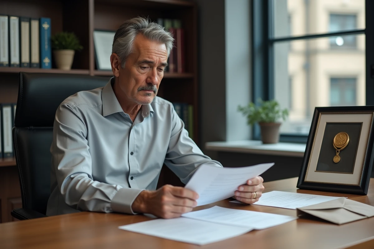 Employé senior consultant les documents administratifs liés à la prime de médaille du travail