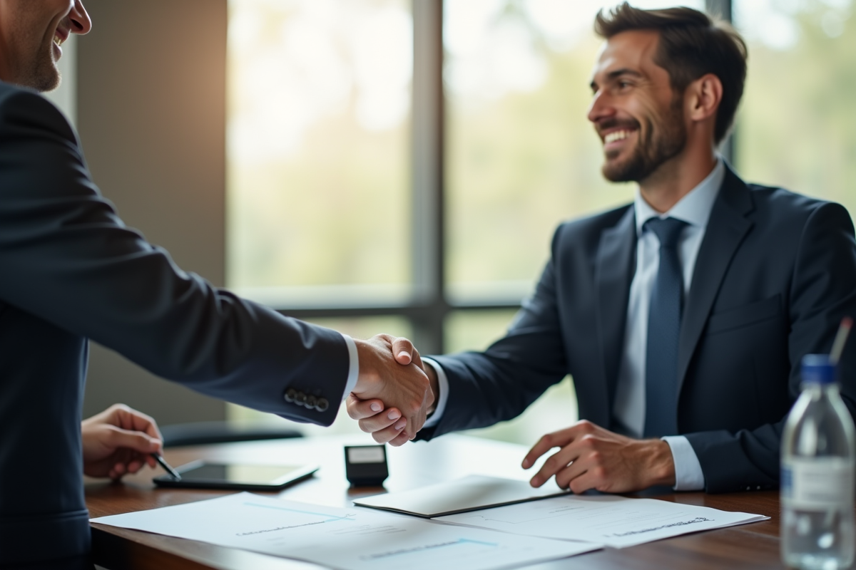Professionnel serrant la main d'un officiel lors d'un accord