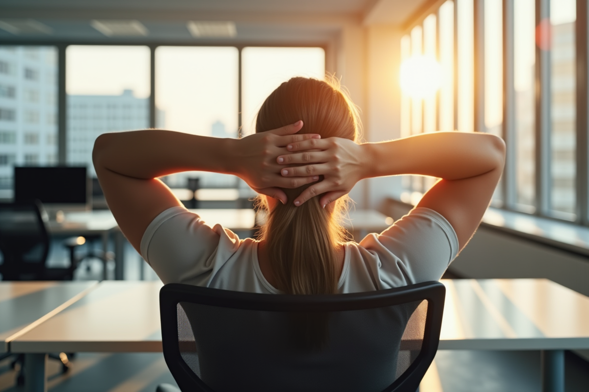 Employe détendu dans un bureau lumineux et spacieux