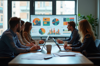 équipe marketing moderne en réunion pour stratégies 2025