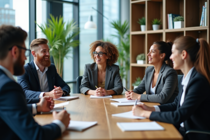Groupe de professionnels en réunion dans un bureau moderne