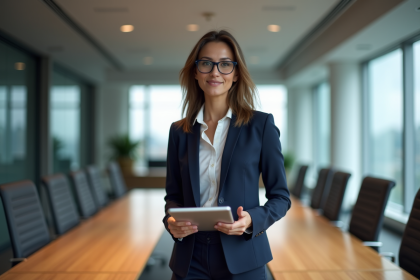 Femme d'affaires confiante dans une salle de réunion moderne
