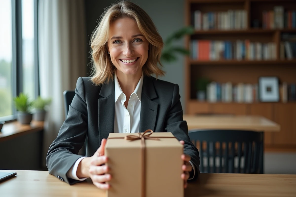 Femme d affaires d&eacute;ballant colis dans son bureau
