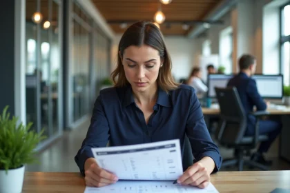 Femme au bureau analysant un planning hebdomadaire pour comprendre la différence entre 39h mensuel et 39h hebdomadaire