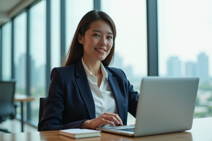 Femme professionnelle en visioconférence dans un bureau moderne