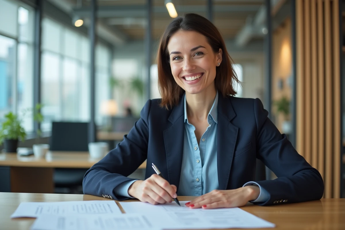 Femme professionnelle en bureau moderne et lumineux