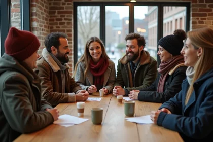 Groupe d'adultes divers en discussion communautaire