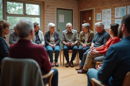 Groupe de personnes en discussion dans un centre communautaire