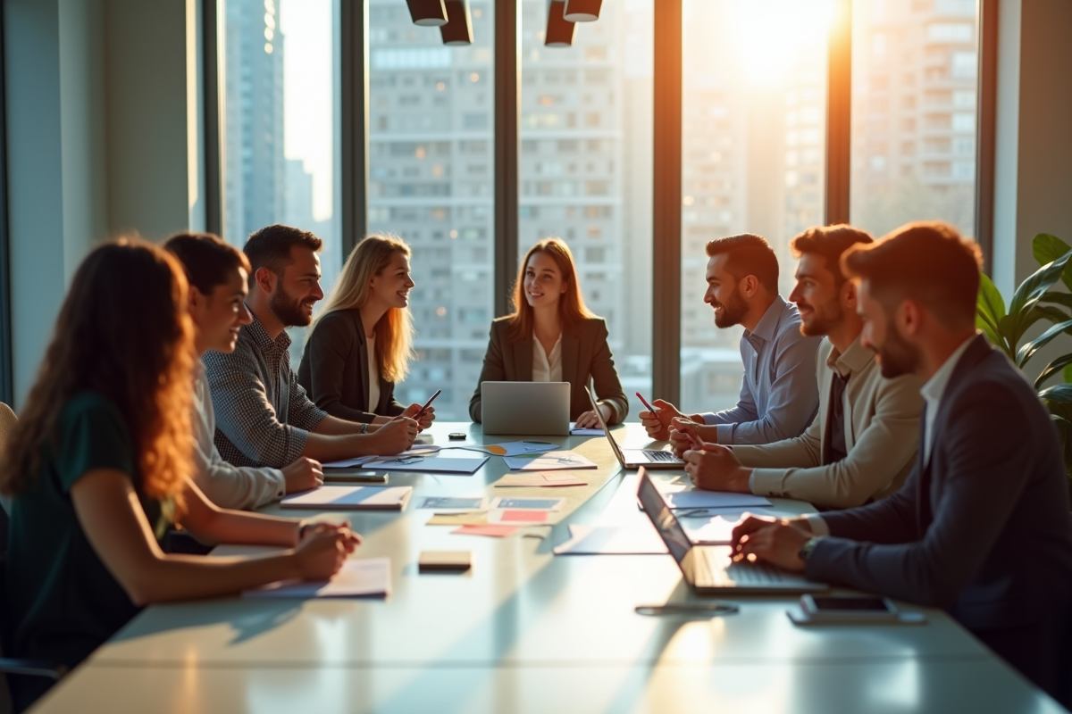Groupe de professionnels en réunion dans un bureau moderne