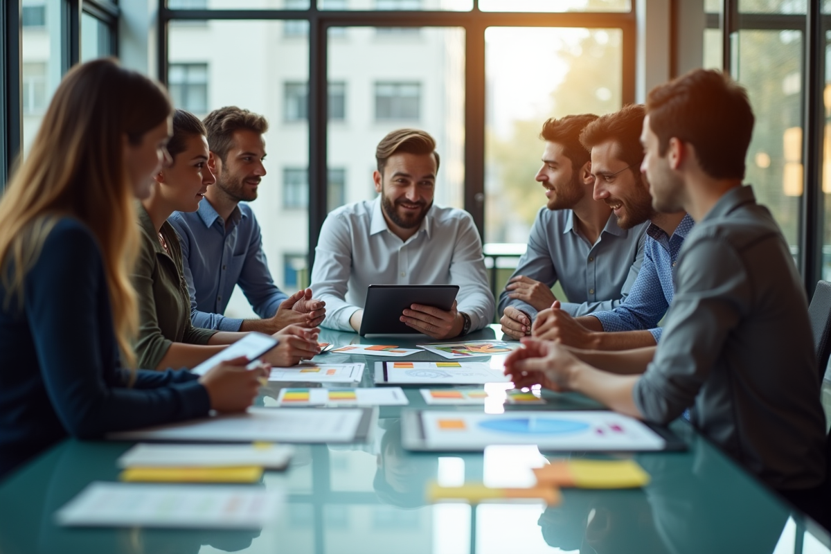 Groupe de professionnels collaborant autour d'une table moderne