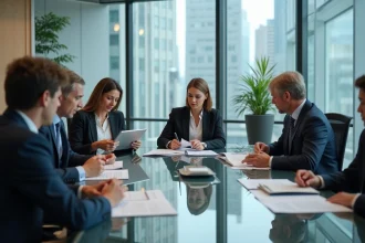 Groupe de professionnels en réunion dans un bureau moderne