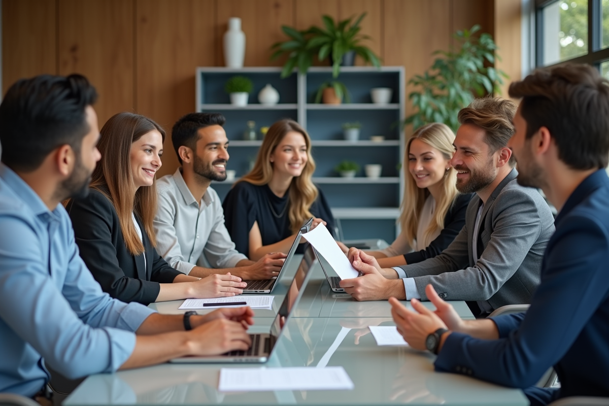 Groupe de professionnels en réunion dans un bureau moderne
