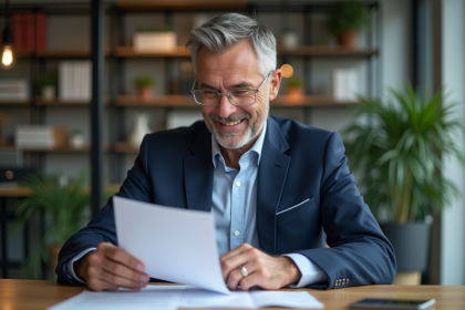 Homme d'affaires souriant dans un bureau professionnel