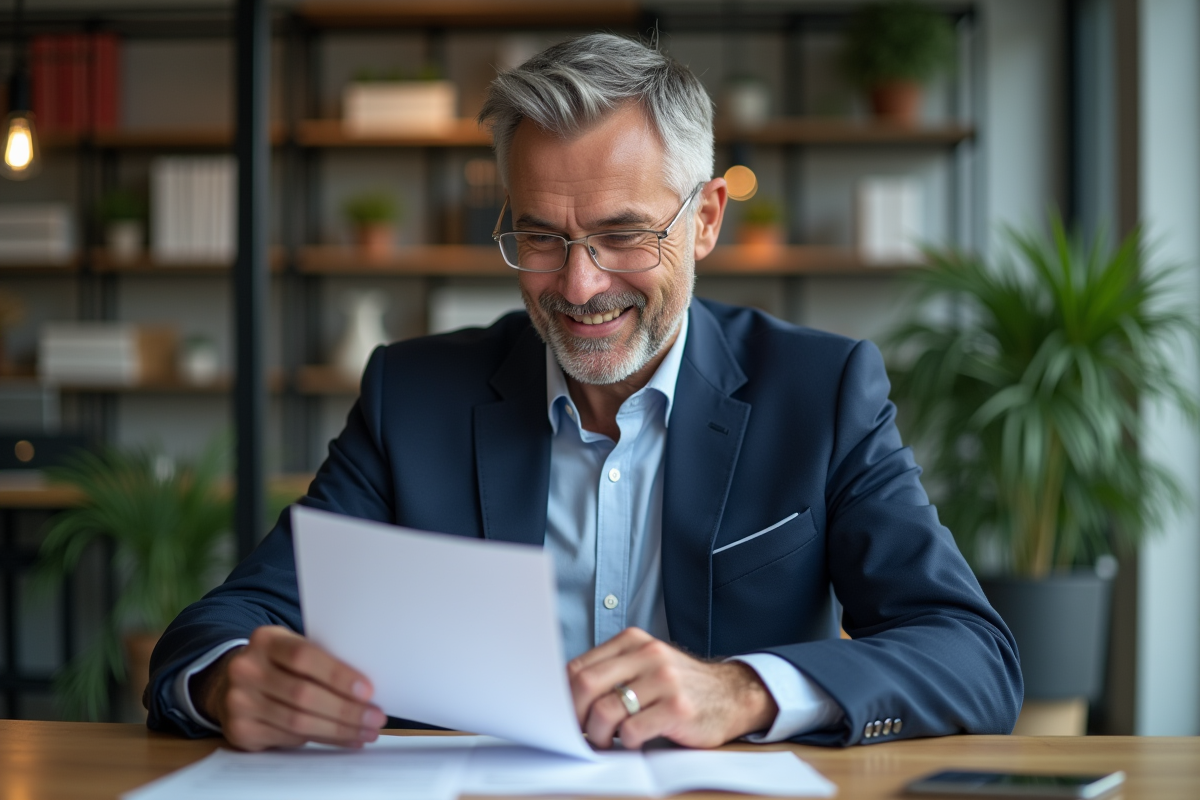 Homme d'affaires souriant dans un bureau professionnel