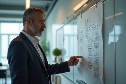 Homme d affaires examinant un organigramme dans un bureau professionnel