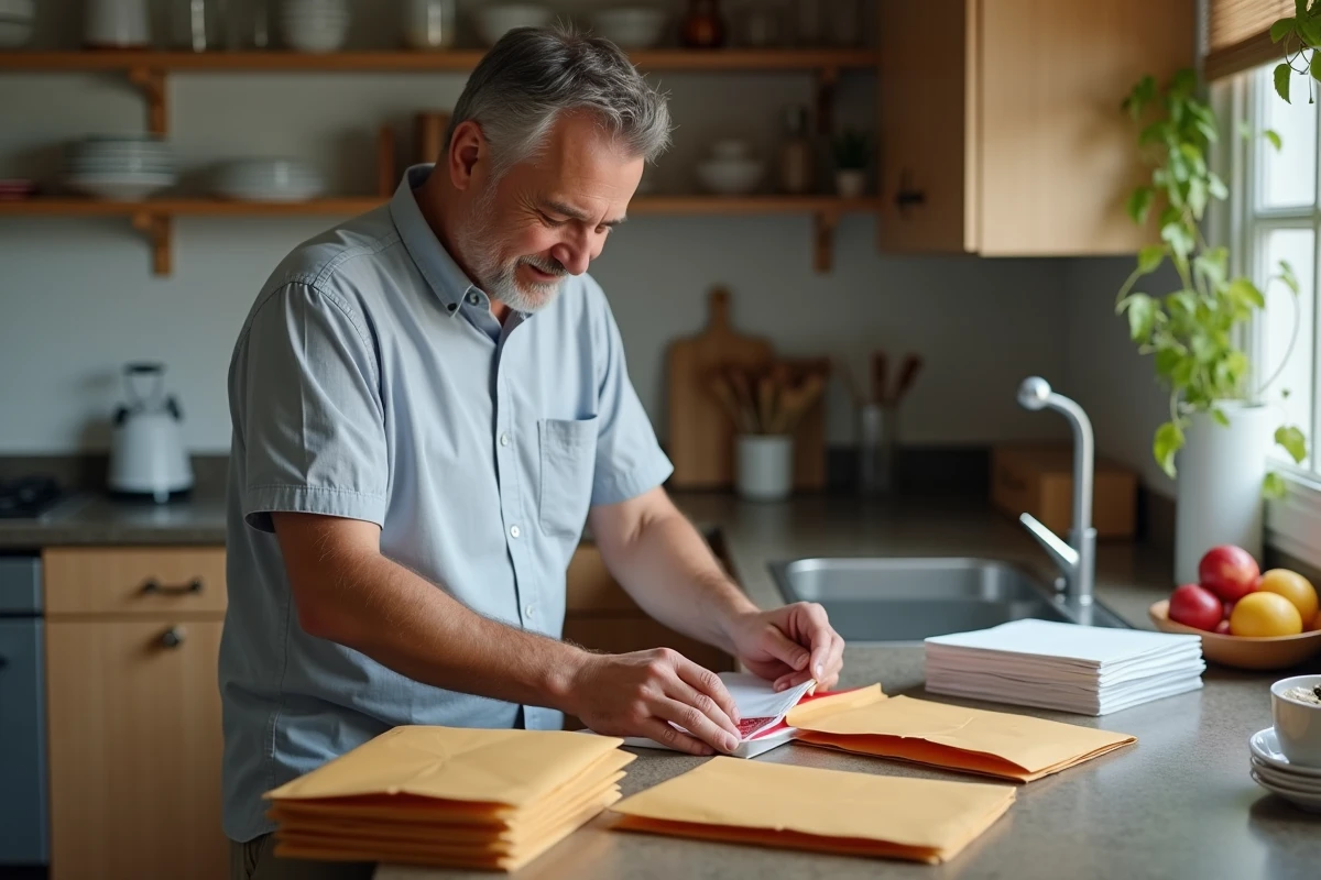 Homme scellant des échantillons dans une cuisine chaleureuse