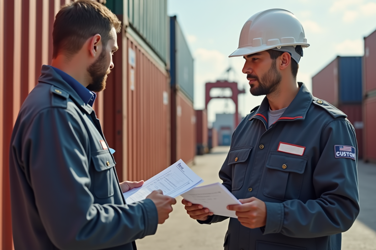 Agent des douanes inspectant des containers au port en plein jour