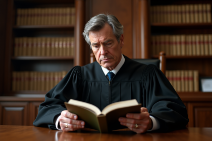 Juget homme en robe noire dans une cour de justice