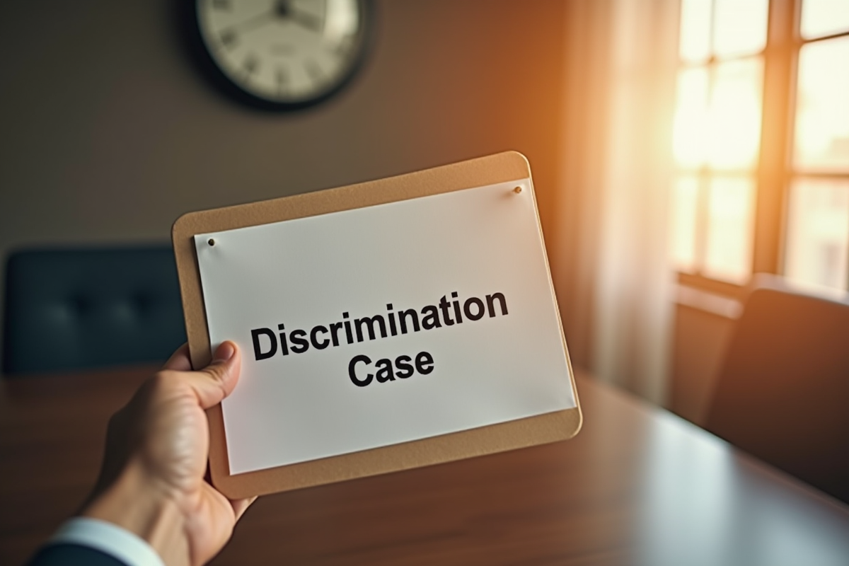 Main tenant une horloge et un dossier discrimination