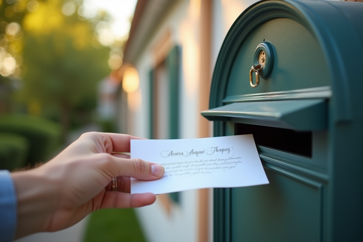 Main déposant une lettre écrite à la poste en plein jour