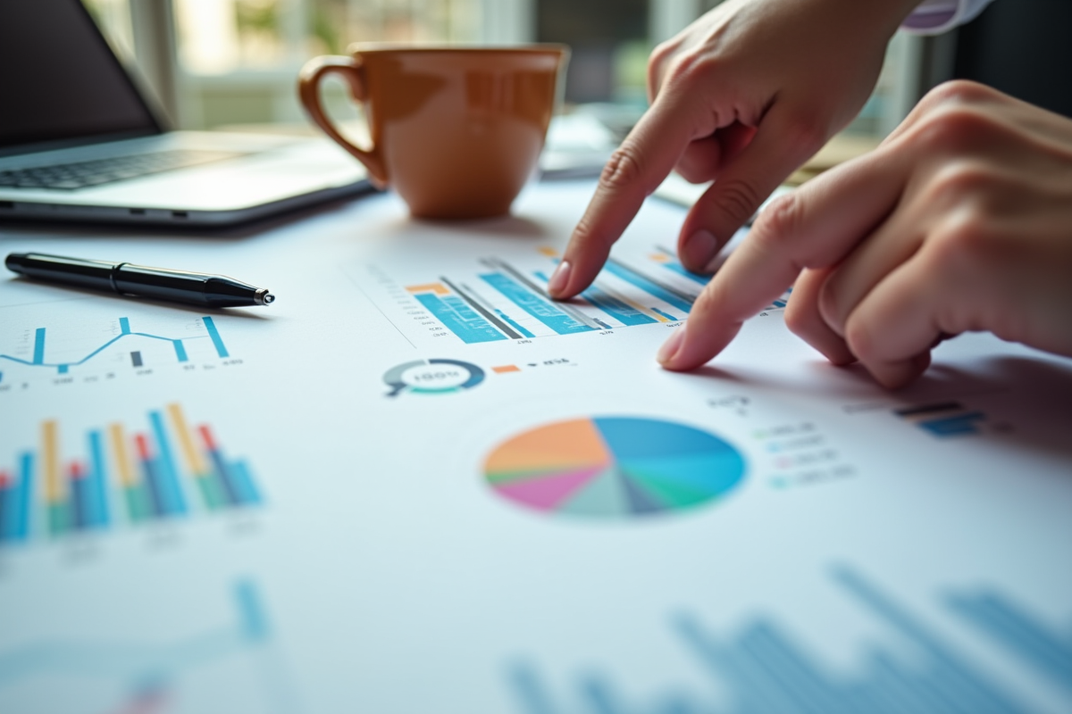 Mains pointant des graphiques et indicateurs sur un rapport