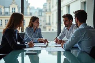 Groupe de professionnels parisiens en réunion d'affaires