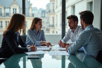 Groupe de professionnels parisiens en réunion d'affaires