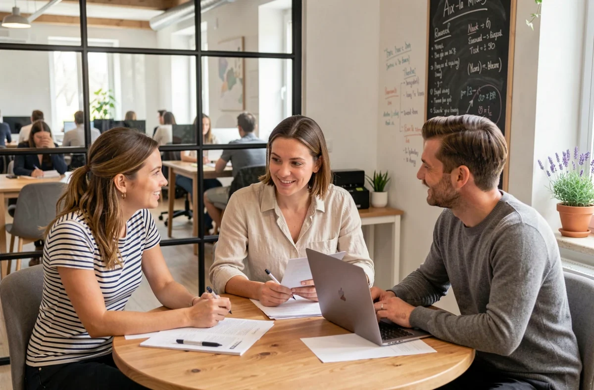 Réunion collaborative dans une salle privée d'un espace de coworking à Aix-en-Provence